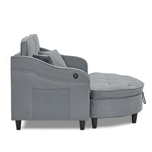 English Elm Two-Seater Sofa with Reclining Back USB Port Footstool Storage and Side Pockets W1413P533023