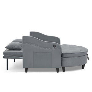 English Elm Two-Seater Sofa with Reclining Back USB Port Footstool Storage and Side Pockets W1413P533023