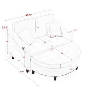 English Elm Two-Seater Sofa with Reclining Back USB Port Footstool Storage and Side Pockets W1413P533023
