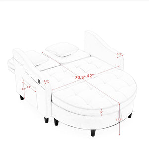 English Elm Two-Seater Sofa with Reclining Back USB Port Footstool Storage and Side Pockets W1413P533023