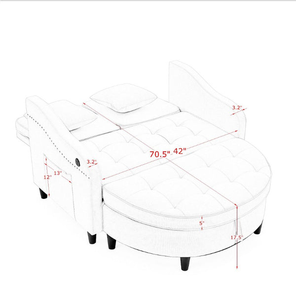 English Elm Two-Seater Sofa with Reclining Back USB Port Footstool Storage and Side Pockets W1413P533023