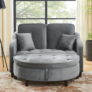 English Elm Two-Seater Sofa with Reclining Back USB Port Footstool Storage and Side Pockets W1413P533023