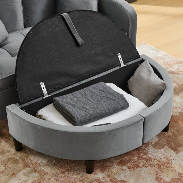 English Elm Two-Seater Sofa with Reclining Back USB Port Footstool Storage and Side Pockets W1413P533023