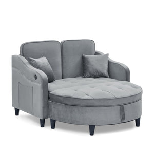 English Elm Two-Seater Sofa with Reclining Back USB Port Footstool Storage and Side Pockets W1413P533023