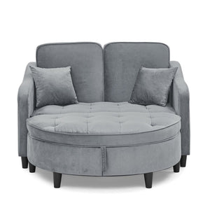 English Elm Two-Seater Sofa with Reclining Back USB Port Footstool Storage and Side Pockets W1413P533023