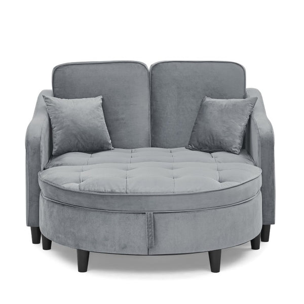 English Elm Two-Seater Sofa with Reclining Back USB Port Footstool Storage and Side Pockets W1413P533023