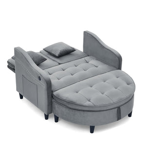 English Elm Two-Seater Sofa with Reclining Back USB Port Footstool Storage and Side Pockets W1413P533023