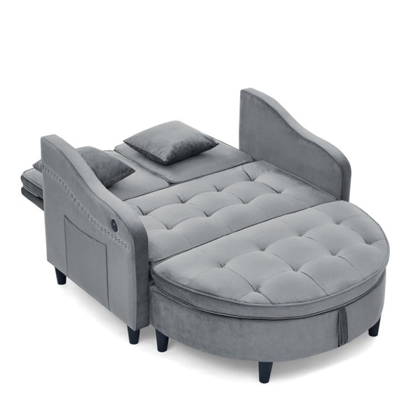 English Elm Two-Seater Sofa with Reclining Back USB Port Footstool Storage and Side Pockets W1413P533023