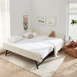 English Elm Twin Chenille Daybed with Pull Out Trundle Nailhead Trim and Built in Usb Charging Beige W1413S00200