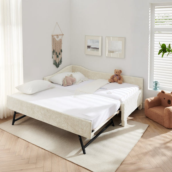 English Elm Twin Chenille Daybed with Pull Out Trundle Nailhead Trim and Built in Usb Charging Beige W1413S00200