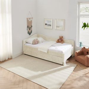 English Elm Twin Chenille Daybed with Pull Out Trundle Nailhead Trim and Built in Usb Charging Beige W1413S00200