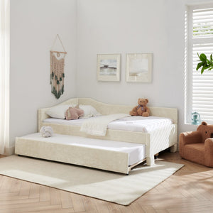 English Elm Twin Chenille Daybed with Pull Out Trundle Nailhead Trim and Built in Usb Charging Beige W1413S00200