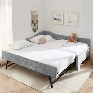English Elm Twin Chenille Daybed with Pull Out Trundle Nailhead Trim and Built in Usb Charging Grey W1413S00201