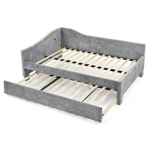 English Elm Twin Chenille Daybed with Pull Out Trundle Nailhead Trim and Built in Usb Charging Grey W1413S00201