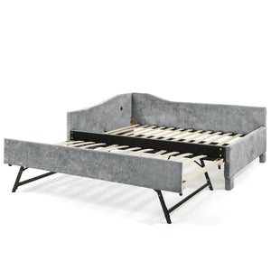 English Elm Twin Chenille Daybed with Pull Out Trundle Nailhead Trim and Built in Usb Charging Grey W1413S00201