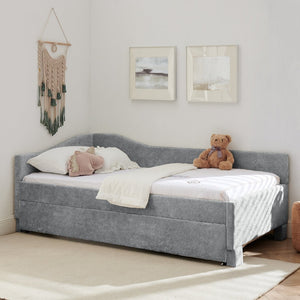 English Elm Twin Chenille Daybed with Pull Out Trundle Nailhead Trim and Built in Usb Charging Grey W1413S00201