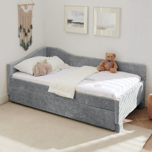 English Elm Twin Chenille Daybed with Pull Out Trundle Nailhead Trim and Built in Usb Charging Grey W1413S00201