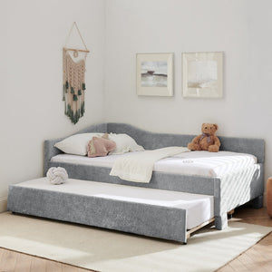 English Elm Twin Chenille Daybed with Pull Out Trundle Nailhead Trim and Built in Usb Charging Grey W1413S00201