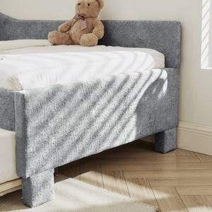 English Elm Twin Chenille Daybed with Pull Out Trundle Nailhead Trim and Built in Usb Charging Grey W1413S00201