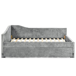 English Elm Twin Chenille Daybed with Pull Out Trundle Nailhead Trim and Built in Usb Charging Grey W1413S00201