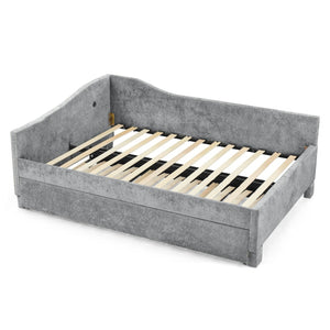 English Elm Twin Chenille Daybed with Pull Out Trundle Nailhead Trim and Built in Usb Charging Grey W1413S00201