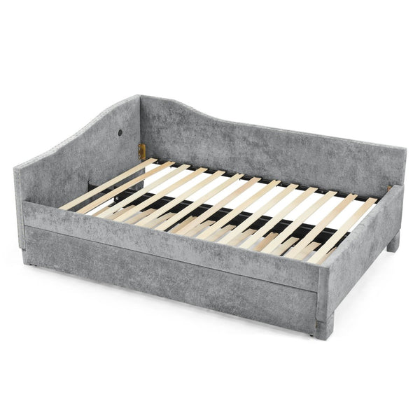 English Elm Twin Chenille Daybed with Pull Out Trundle Nailhead Trim and Built in Usb Charging Grey W1413S00201