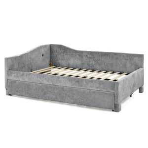 English Elm Twin Chenille Daybed with Pull Out Trundle Nailhead Trim and Built in Usb Charging Grey W1413S00201