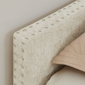 English Elm Full Chenille Daybed with Trundle Nailhead Trim Curved Backrest and Usb Charging Port Beige W1413S00202