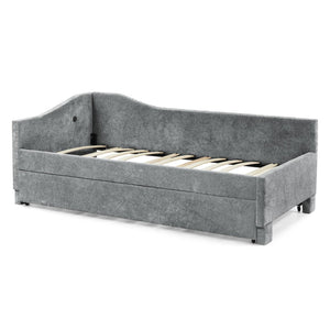 English Elm Full Chenille Daybed with Trundle Nailhead Trim Curved Backrest and Usb Charging Port Grey W1413S00203