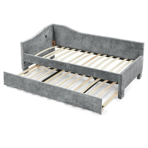 English Elm Full Chenille Daybed with Trundle Nailhead Trim Curved Backrest and Usb Charging Port Grey W1413S00203