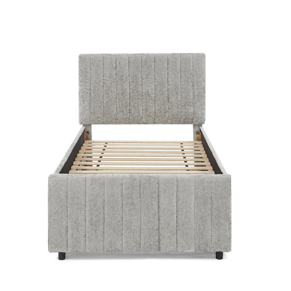English Elm Twin Chenille Upholstered Daybed with Pull Out Trundle for Compact Guest Bedroom Gray W1413S00204
