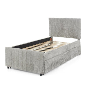 English Elm Twin Chenille Upholstered Daybed with Pull Out Trundle for Compact Guest Bedroom Gray W1413S00204