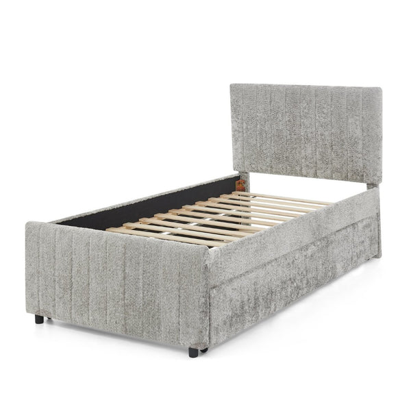 English Elm Twin Chenille Upholstered Daybed with Pull Out Trundle for Compact Guest Bedroom Gray W1413S00204