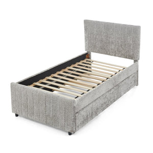 English Elm Twin Chenille Upholstered Daybed with Pull Out Trundle for Compact Guest Bedroom Gray W1413S00204