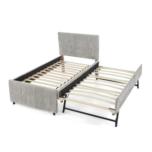 English Elm Twin Chenille Upholstered Daybed with Pull Out Trundle for Compact Guest Bedroom Gray W1413S00204