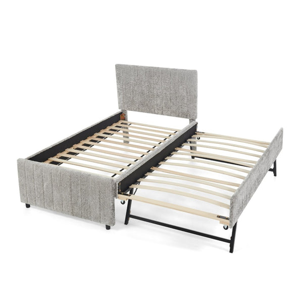 English Elm Twin Chenille Upholstered Daybed with Pull Out Trundle for Compact Guest Bedroom Gray W1413S00204
