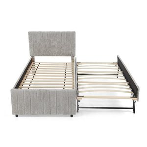 English Elm Twin Chenille Upholstered Daybed with Pull Out Trundle for Compact Guest Bedroom Gray W1413S00204