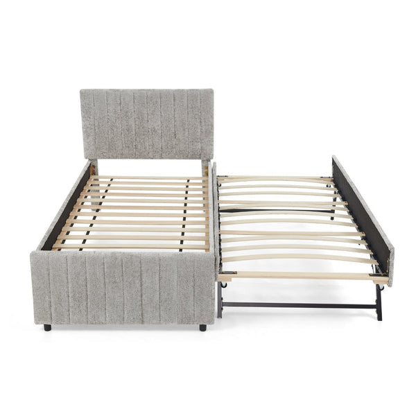 English Elm Twin Chenille Upholstered Daybed with Pull Out Trundle for Compact Guest Bedroom Gray W1413S00204