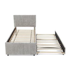 English Elm Twin Chenille Upholstered Daybed with Pull Out Trundle for Compact Guest Bedroom Gray W1413S00204