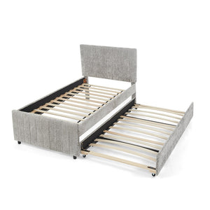 English Elm Twin Chenille Upholstered Daybed with Pull Out Trundle for Compact Guest Bedroom Gray W1413S00204