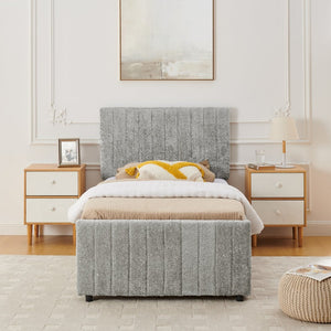 English Elm Twin Chenille Upholstered Daybed with Pull Out Trundle for Compact Guest Bedroom Gray W1413S00204