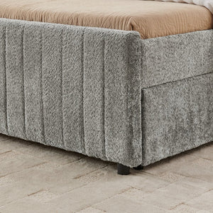 English Elm Twin Chenille Upholstered Daybed with Pull Out Trundle for Compact Guest Bedroom Gray W1413S00204