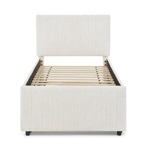 English Elm Twin Chenille Upholstered Daybed with Pull Out Trundle for Compact Guest Bedroom Beige W1413S00205
