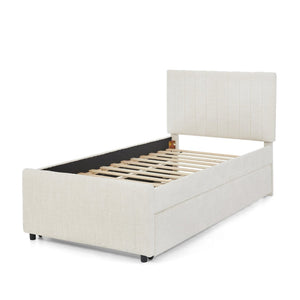 English Elm Twin Chenille Upholstered Daybed with Pull Out Trundle for Compact Guest Bedroom Beige W1413S00205