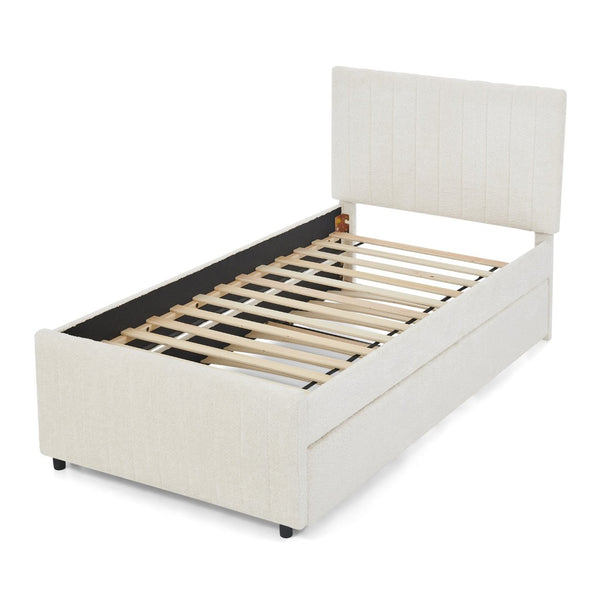 English Elm Twin Chenille Upholstered Daybed with Pull Out Trundle for Compact Guest Bedroom Beige W1413S00205