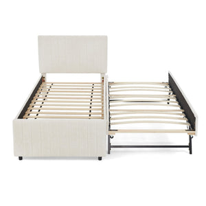 English Elm Twin Chenille Upholstered Daybed with Pull Out Trundle for Compact Guest Bedroom Beige W1413S00205