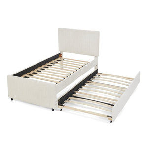 English Elm Twin Chenille Upholstered Daybed with Pull Out Trundle for Compact Guest Bedroom Beige W1413S00205