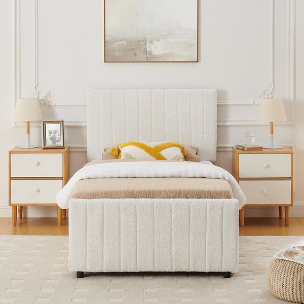 English Elm Twin Chenille Upholstered Daybed with Pull Out Trundle for Compact Guest Bedroom Beige W1413S00205
