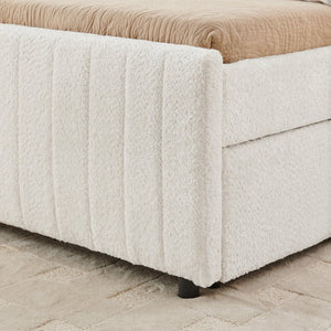 English Elm Twin Chenille Upholstered Daybed with Pull Out Trundle for Compact Guest Bedroom Beige W1413S00205