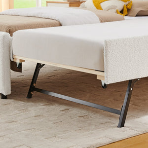 English Elm Twin Chenille Upholstered Daybed with Pull Out Trundle for Compact Guest Bedroom Beige W1413S00205